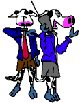 Image of two cows talking on cell phones